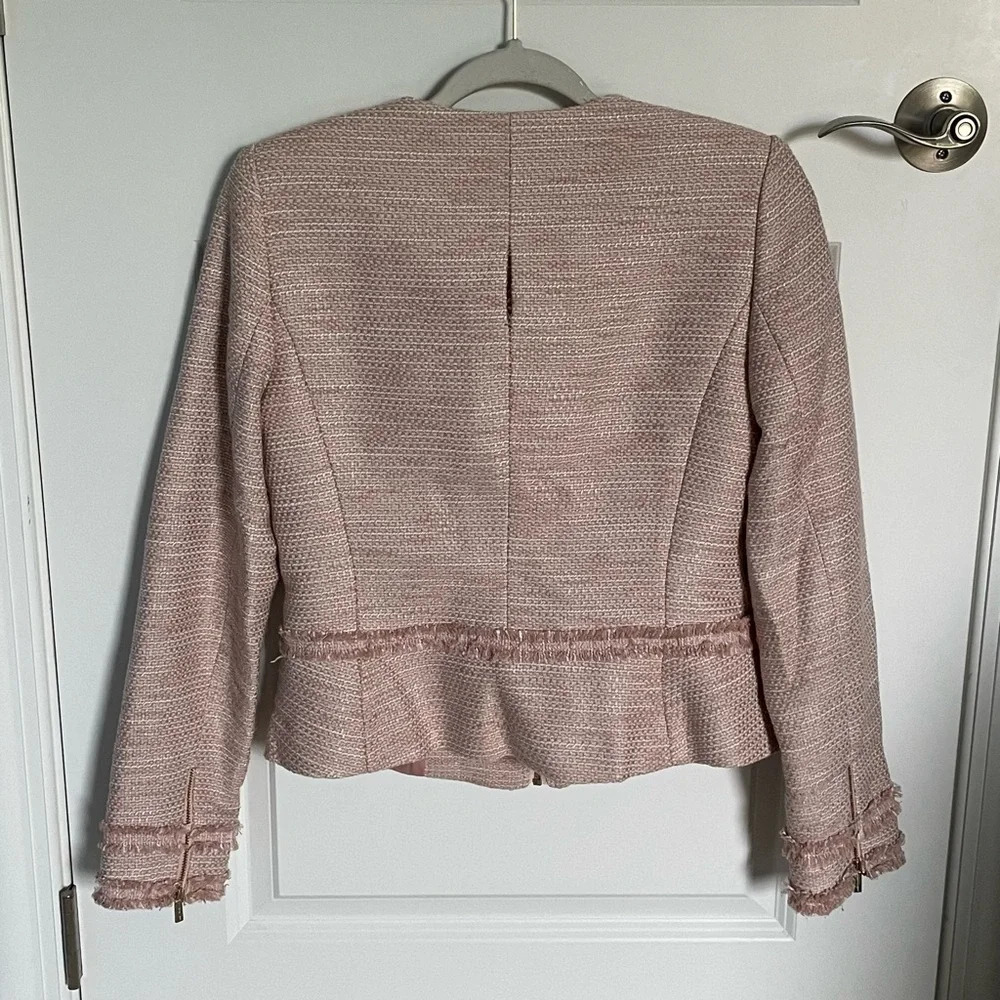 New! Karl Lagerfeld Paris Tweed Fringe Jacket pink nwt 29610 - Picture 10 of 16